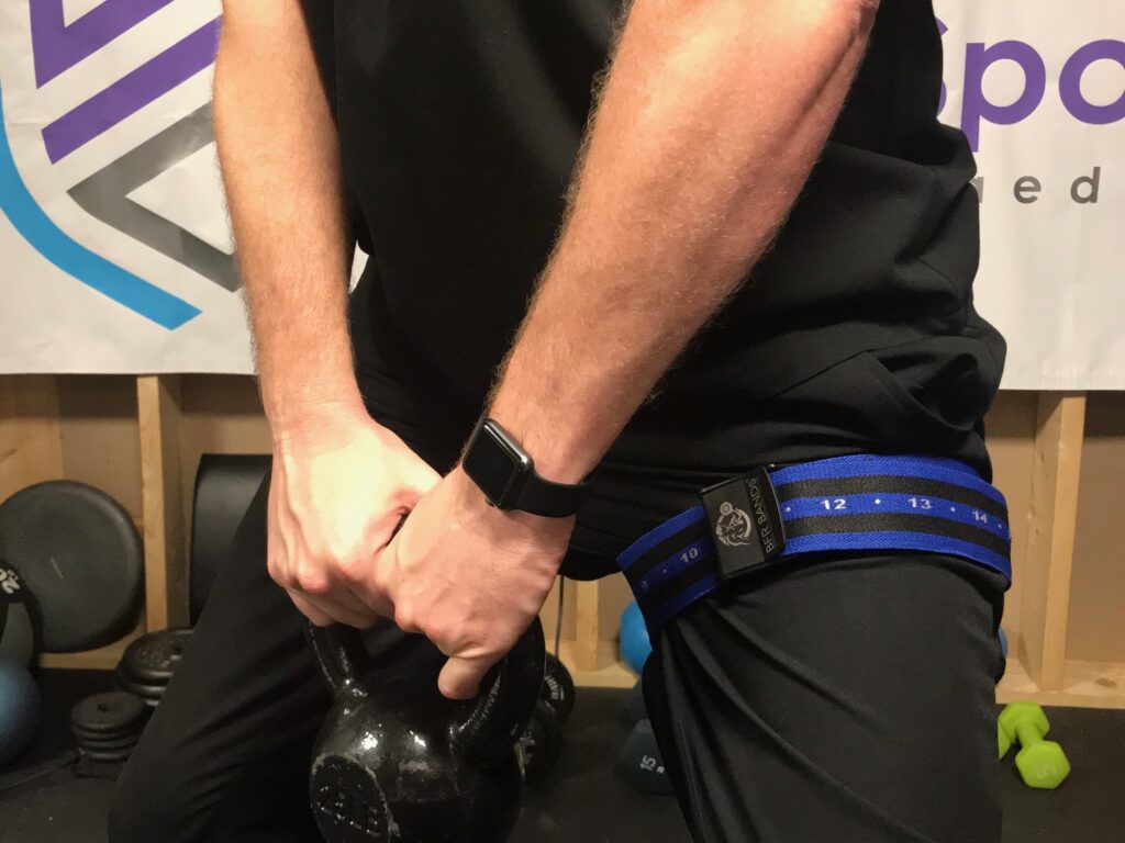 Blood flow restriction training cuff placement. The BFRT band is